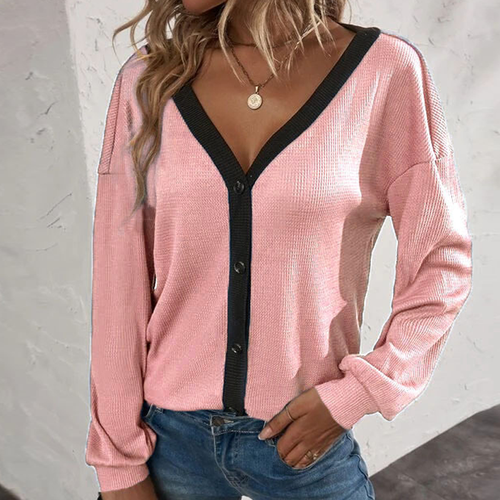 Kurz geschnittene Strickjacke mit V-Ausschnitt für Damen