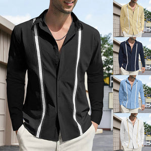 Langärmliges Cardigan-Hemd mit Revers und Farbblock für Herren