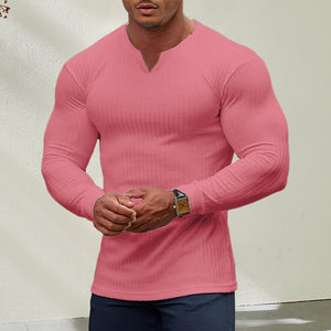 Einfarbiges Shirt mit V-Ausschnitt für Herren