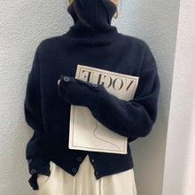 Laden Sie das Bild in den Galerie-Viewer, Einfarbiger Rollkragenpullover für Damen mit Knöpfen