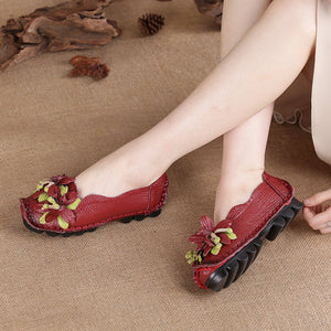 Blumen-Lederschuhe aus PU-Leder im ethnischen Stil