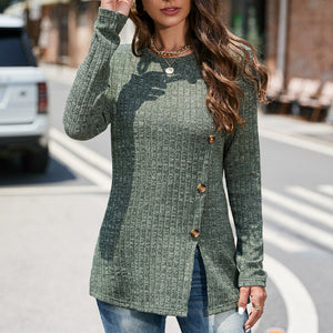 Geschlitzter Strickpullover mit Rundhalsausschnitt für Damen
