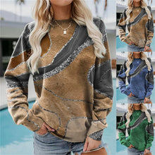 Laden Sie das Bild in den Galerie-Viewer, Lockeres langarm-Sweatshirt mit Rundhalsausschnitt und geometrischem Aufdruck