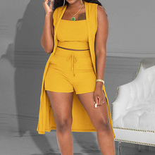 Laden Sie das Bild in den Galerie-Viewer, 3 STÜCKE Geripptes Crop Tank Top &amp; Shorts Set mit Weste Cardigan