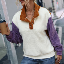 Laden Sie das Bild in den Galerie-Viewer, Lockerer Langärmliger Plüschpullover mit Rundhalsausschnitt und Farbblock
