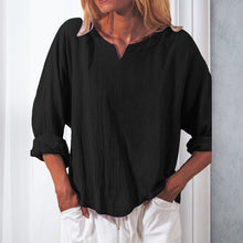 Laden Sie das Bild in den Galerie-Viewer, Lässiges einfarbiges Damen-T-Shirt mit V-Ausschnitt