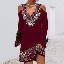 Laden Sie das Bild in den Galerie-Viewer, Ethnisches Schulterfreies Langärmliges Kleid