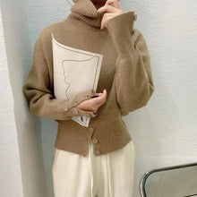 Laden Sie das Bild in den Galerie-Viewer, Einfarbiger Rollkragenpullover für Damen mit Knöpfen