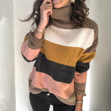 Laden Sie das Bild in den Galerie-Viewer, Gestreifter Strickpullover mit Stehkragen