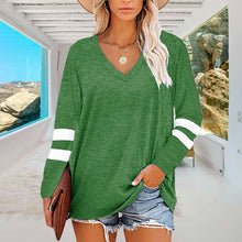 Laden Sie das Bild in den Galerie-Viewer, Langärmliges Lockeres T-Shirt mit V-Ausschnitt für Damen