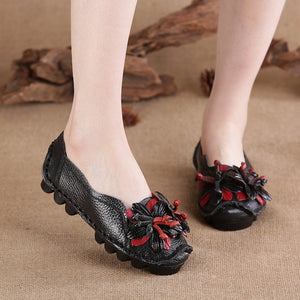 Blumen-Lederschuhe aus PU-Leder im ethnischen Stil