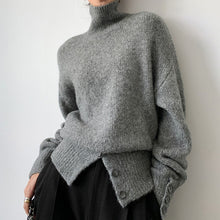 Laden Sie das Bild in den Galerie-Viewer, Einfarbiger Rollkragenpullover für Damen mit Knöpfen