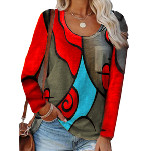 Lässiges Langarm-T-Shirt mit Farbblock