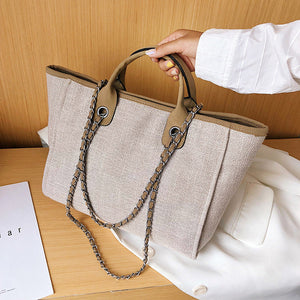 Umhängetasche aus Segeltuch für Damen, Beuteltasche mit Kettenriemen