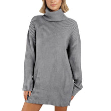 Laden Sie das Bild in den Galerie-Viewer, Damen Langärmliges Lockeres Pulloverkleid mit Rollkragen