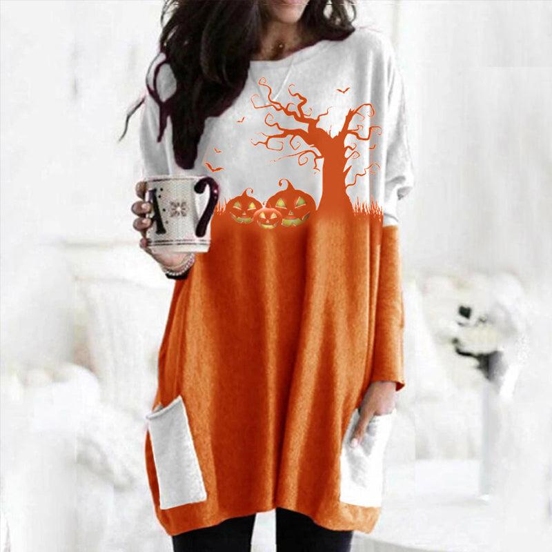 Halloween Langarmkleid mit Kürbismuster