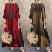 Laden Sie das Bild in den Galerie-Viewer, Lässiges kariertes Damenkleid mit Dreiviertelärmeln
