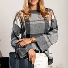 Laden Sie das Bild in den Galerie-Viewer, Kariertes Sweatshirt mit Rundhalsausschnitt und Farbblockmuster