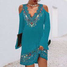 Laden Sie das Bild in den Galerie-Viewer, Ethnisches Schulterfreies Langärmliges Kleid