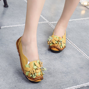 Blumen-Lederschuhe aus PU-Leder im ethnischen Stil