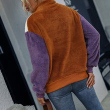 Laden Sie das Bild in den Galerie-Viewer, Lockerer Langärmliger Plüschpullover mit Rundhalsausschnitt und Farbblock