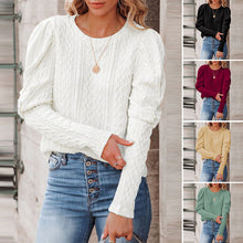 Laden Sie das Bild in den Galerie-Viewer, Einfarbiger Jacquard-Strickpullover mit Rundhalsausschnitt