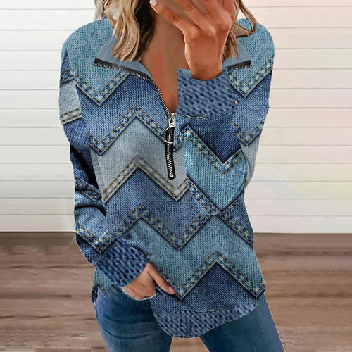 Langarmshirt mit Reißverschluss und Aufdruck