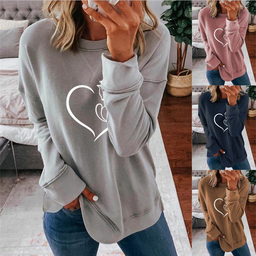 Langarm-Sweatshirt mit Rundhalsausschnitt und Herzdruck