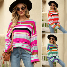 Laden Sie das Bild in den Galerie-Viewer, Bunt gestreifter lockerer Strickpullover für Damen