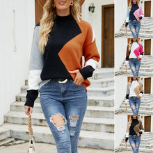 Laden Sie das Bild in den Galerie-Viewer, Modischer Strickpullover mit Rundhalsausschnitt in Kontrastfarbe