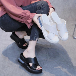 Damen Sandalen/Hausschuhe aus weichem Leder