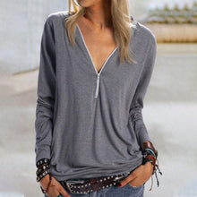 Laden Sie das Bild in den Galerie-Viewer, Solides Langarm-T-Shirt mit Reißverschluss