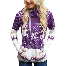 Laden Sie das Bild in den Galerie-Viewer, Lässiger Langärmeliger Kapuzenpullover mit Weihnachtsdruck für Damen