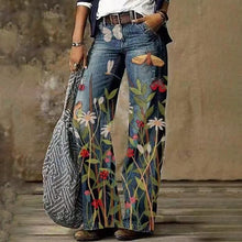 Laden Sie das Bild in den Galerie-Viewer, Damen Bedruckte Jeanshose mit weitem Bein