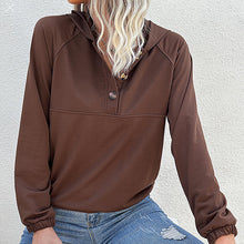 Laden Sie das Bild in den Galerie-Viewer, Lässiges Damen-Sweatshirt mit Kapuze und Knöpfen