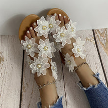 Laden Sie das Bild in den Galerie-Viewer, Lässige Damensandalen mit Chiffonblume und Perlen