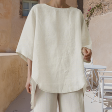 Laden Sie das Bild in den Galerie-Viewer, Einfarbiges Lässiges Lockeres Damenhemd mit Rundhalsausschnitt