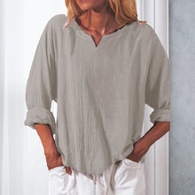 Laden Sie das Bild in den Galerie-Viewer, Lässiges einfarbiges Damen-T-Shirt mit V-Ausschnitt