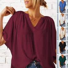 Laden Sie das Bild in den Galerie-Viewer, Modische Chiffonbluse Mit V-Ausschnitt