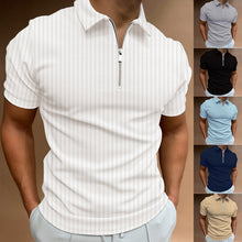 Laden Sie das Bild in den Galerie-Viewer, Gestreiftes Polo-T-Shirt mit Reißverschluss
