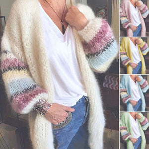 Gestreifte Langärmelige Strickjacke