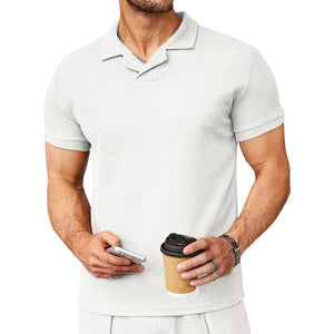 2023 Neues Sommer-Poloshirt mit Waffelmuster und V-Ausschnitt