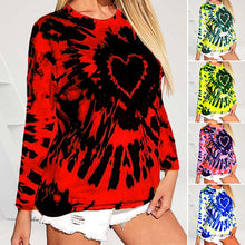 Laden Sie das Bild in den Galerie-Viewer, Lockeres Langarm-T-Shirt mit Rundhalsausschnitt und Herzdruck