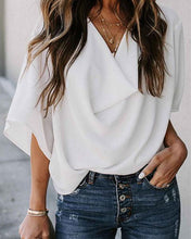 Laden Sie das Bild in den Galerie-Viewer, Einfarbige Chiffon-Bluse Mit V-Ausschnitt Für Damen
