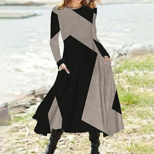 Laden Sie das Bild in den Galerie-Viewer, Langärmliges Kontrastkleid mit Taschen