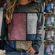 Laden Sie das Bild in den Galerie-Viewer, Damen Herbst/Winter Denim Farbblock Rundhals Langarm Pullover