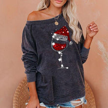 Laden Sie das Bild in den Galerie-Viewer, Weihnachts-Sweatshirt mit Weinglas-Print