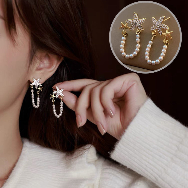 Diamant Seestern Perlen Ohrringe