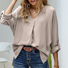 Laden Sie das Bild in den Galerie-Viewer, Herbst-Chiffon-Bluse mit V-Ausschnitt