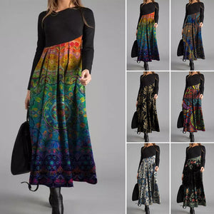 Schmal Geschnittenes Bedrucktes Langärmliges Kleid